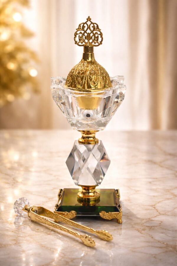 ملقط بخور فاخر بلمسة ذهبية ومقبض كريستال – عملي وأنيق